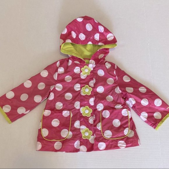 Weather Tamer - Kids girl jacket hooded polka dot rain coat - size 2T - Picture 1 of 9